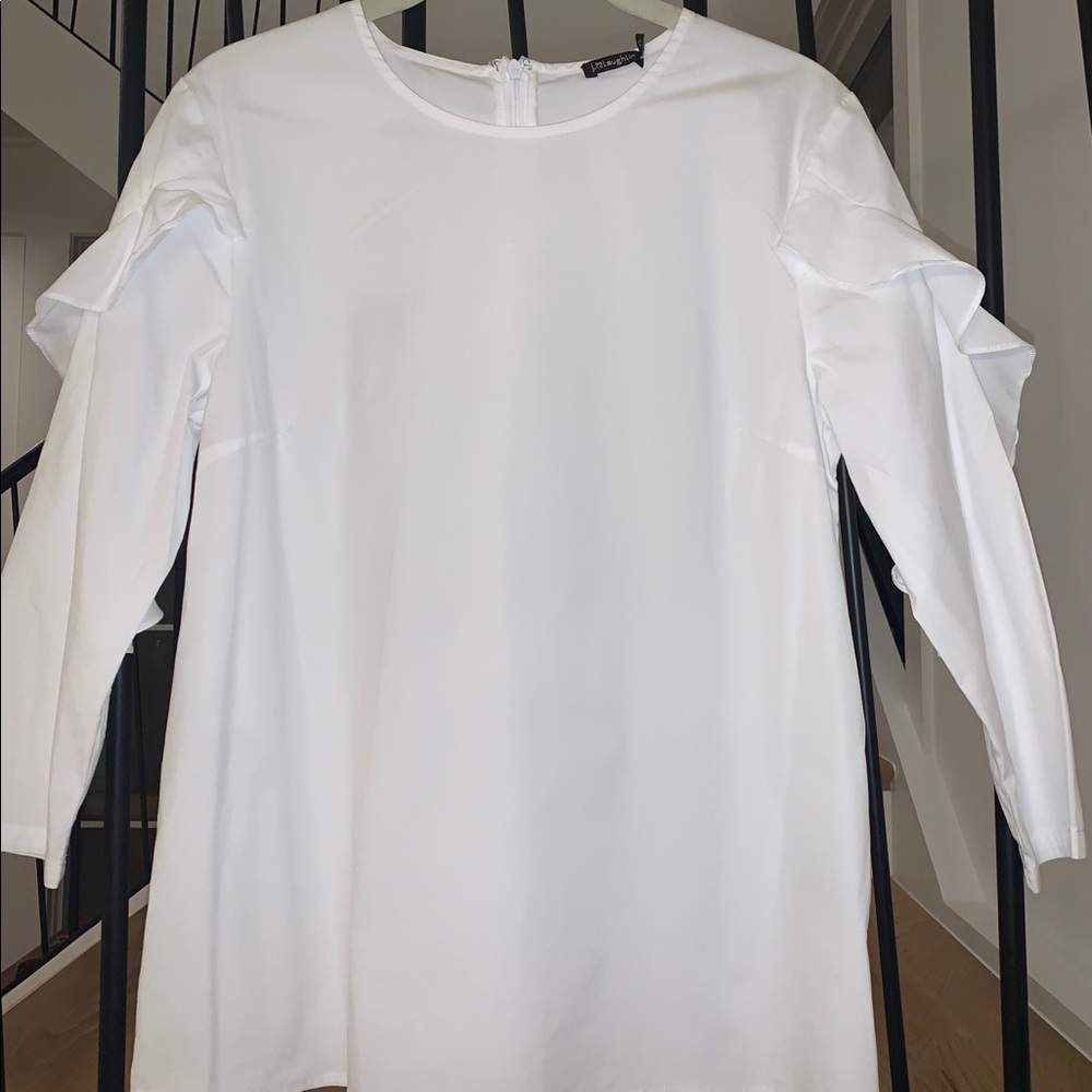 J McLaughlin White Ruffle Top XS